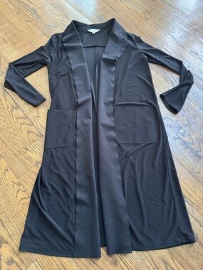 Max Mara Leisure Black Open Front Cardigan Jacket Medium Long Duster Stretch